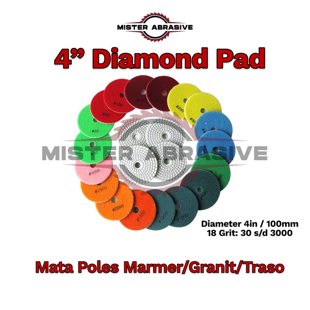 Diamond Polishing Pad 4 Inch Poles Marmer Granit Batu Amplas Lantai