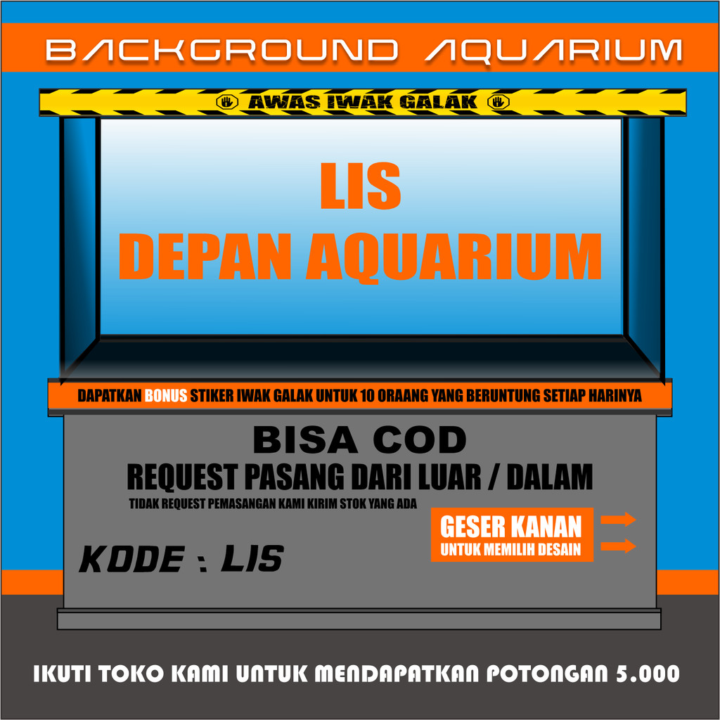 Sticker Skotlet Lis Aquarium Hiasan Aquarium Kaca Depan Custome Desain Awas Iwak Galak