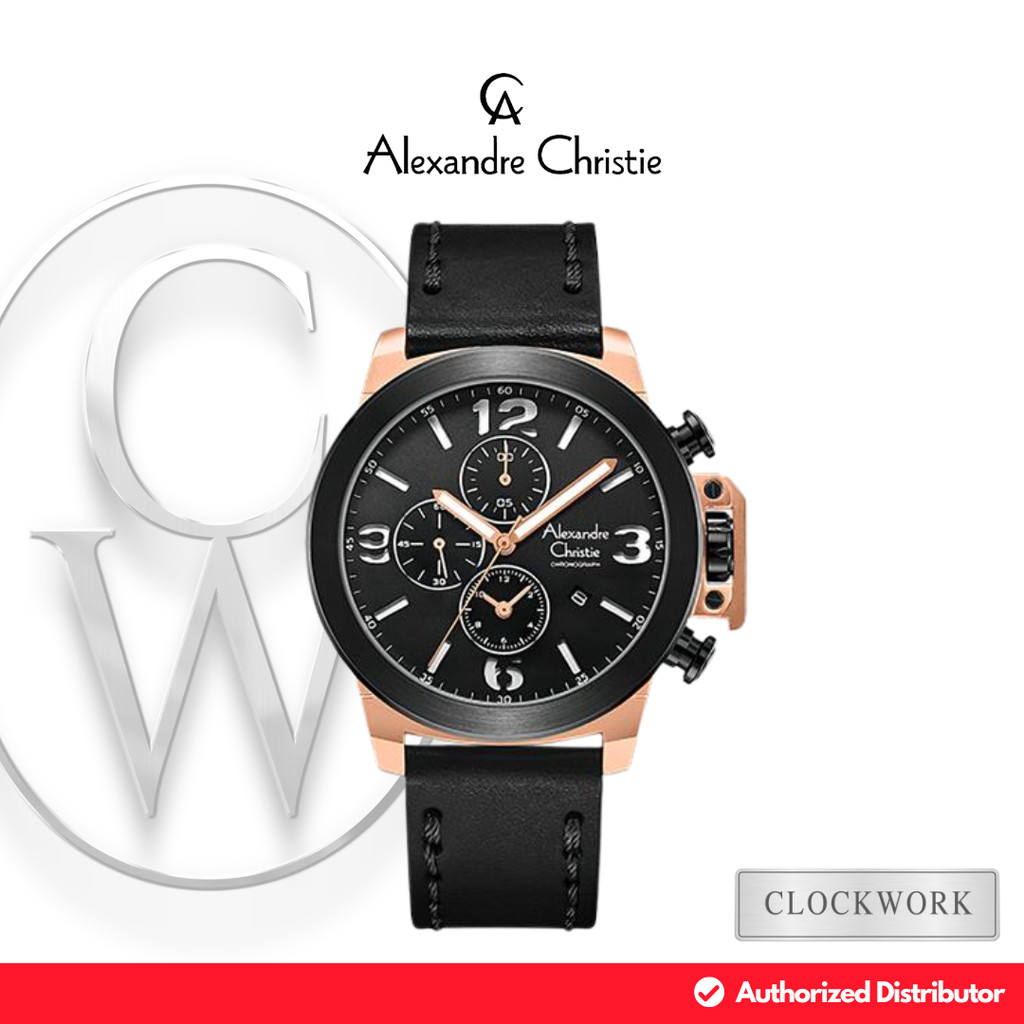 Jam Tangan Pria Alexandre Christie Chronograph AC 6280 GCLBRBASL Kulit Sporty Hitam Rosegold