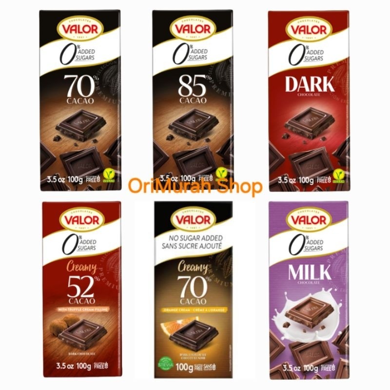 

Coklat Valor 85% 70% Dark Chocolate Orange Truffle Creamy Milk Sugar Free 100 gr Cokelat Hitam Susu Import With Stevia Plant 100 Gram