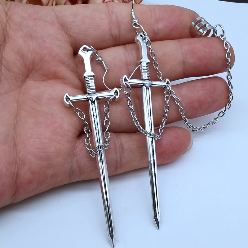Gothic dark witch with chain earrings fashion retro sword earrings women's men's personalized jewelr