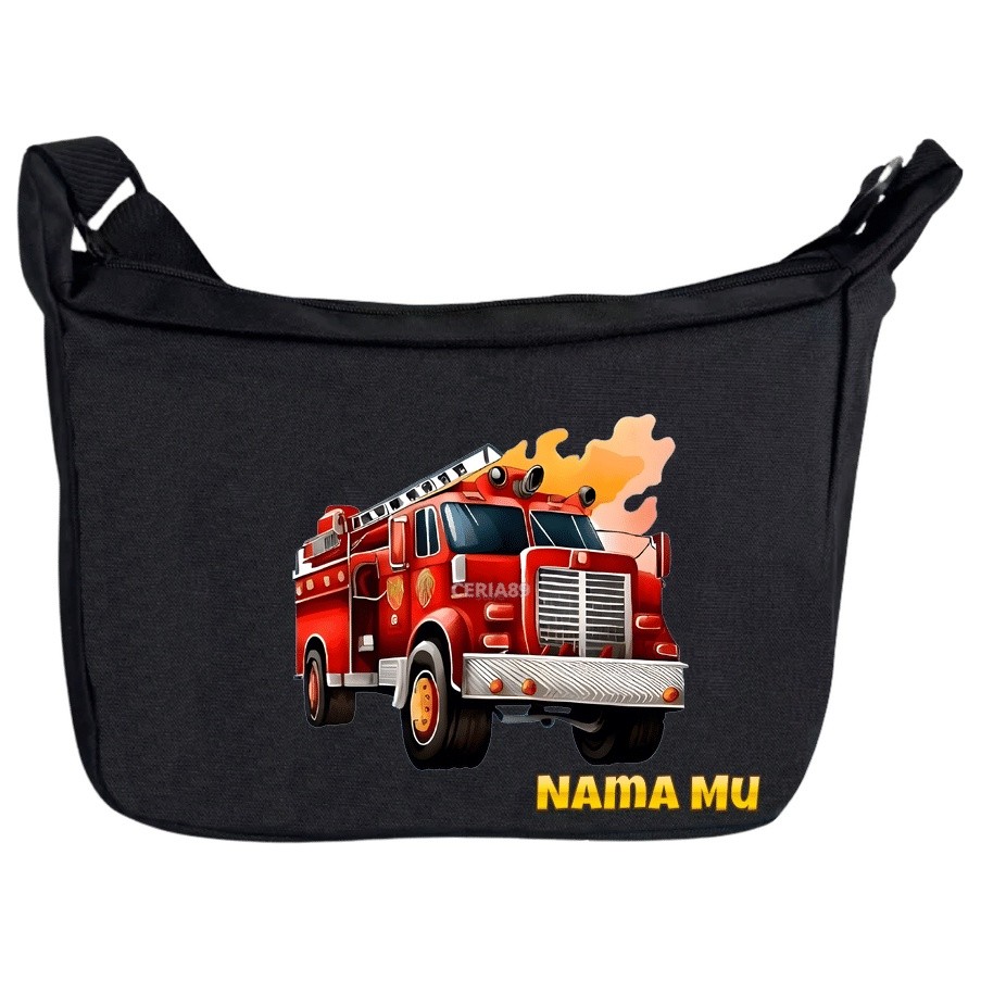 Tas Selempang Anak Fire Truck – Sling Bag Mobil Pemadam Kebakaran Lucu, Warna Merah Cerah, Cocok Ana