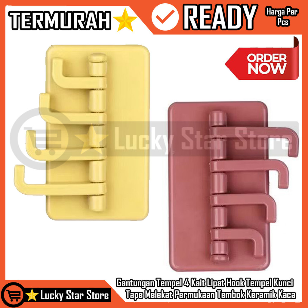 Gantungan Tempel 4 Kait Lipat Kunci Dinding  Hook Pintu Lemari Kamar Mandi Dapur Wastafel Plastik St