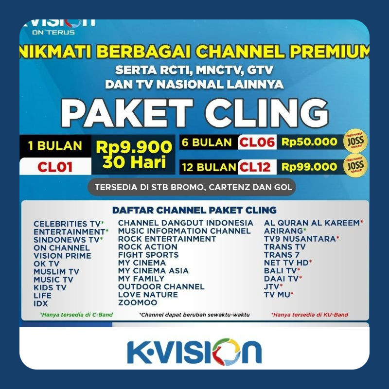Paket Cling kvision Bromo Cartenz & GOL Gardiner Optus & LGsat lengkap