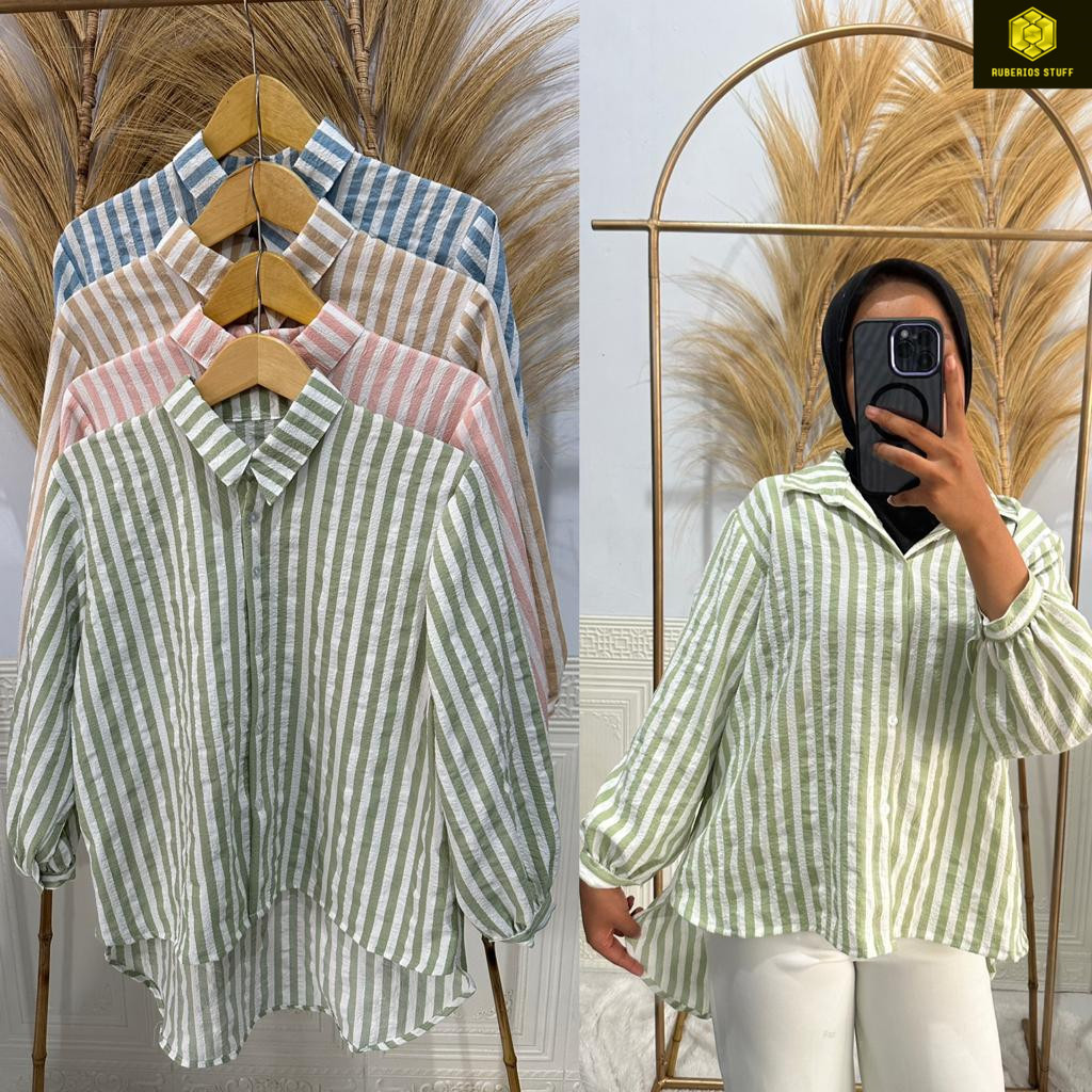 KEMEJA WANITA SALUR MOTIF STRIP GARIS