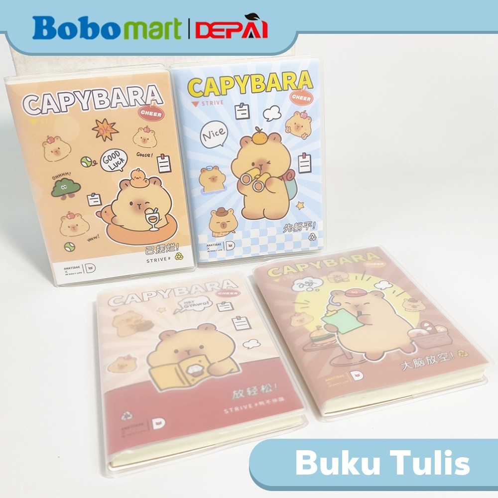 

BOBOMART Buku Tulis Catatan Bergaris PVC Cover Ruled Notebook Cappybara A7 64 Lembar DP-1288-26