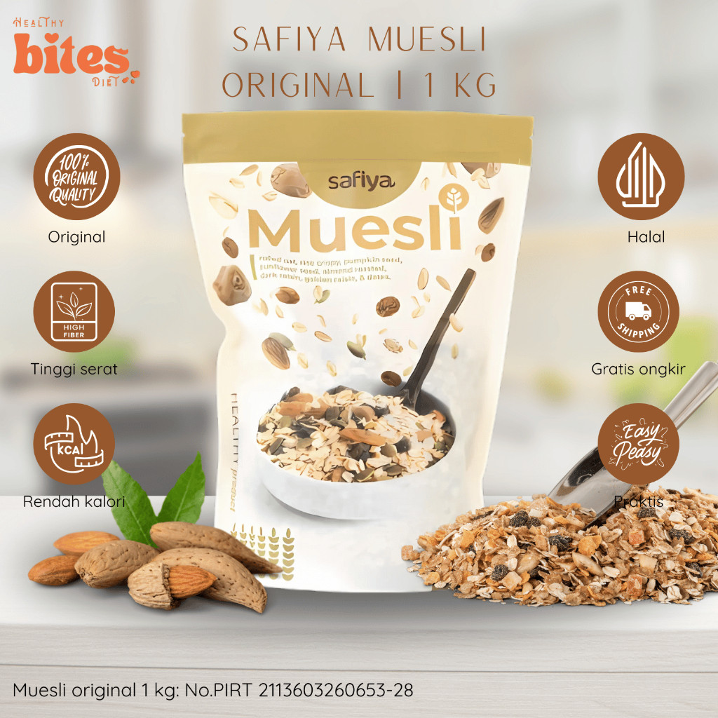 

Muesli Original Fruit & Seed Safiya 1Kg Sereal Sarapan Diet Rendah Kalori Praktis Cemilan Diet Sehat