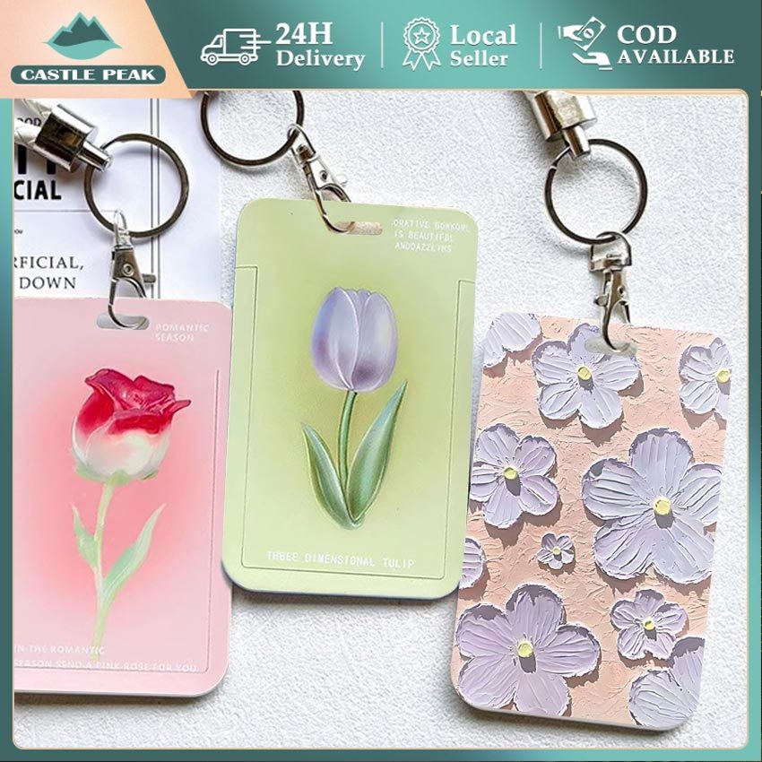 

Tempat Kartu Photocard Motif Bunga Oil Painting - ID Card Holder Kawaii Sakura Tulip Mawar Aksesoris Kolektor