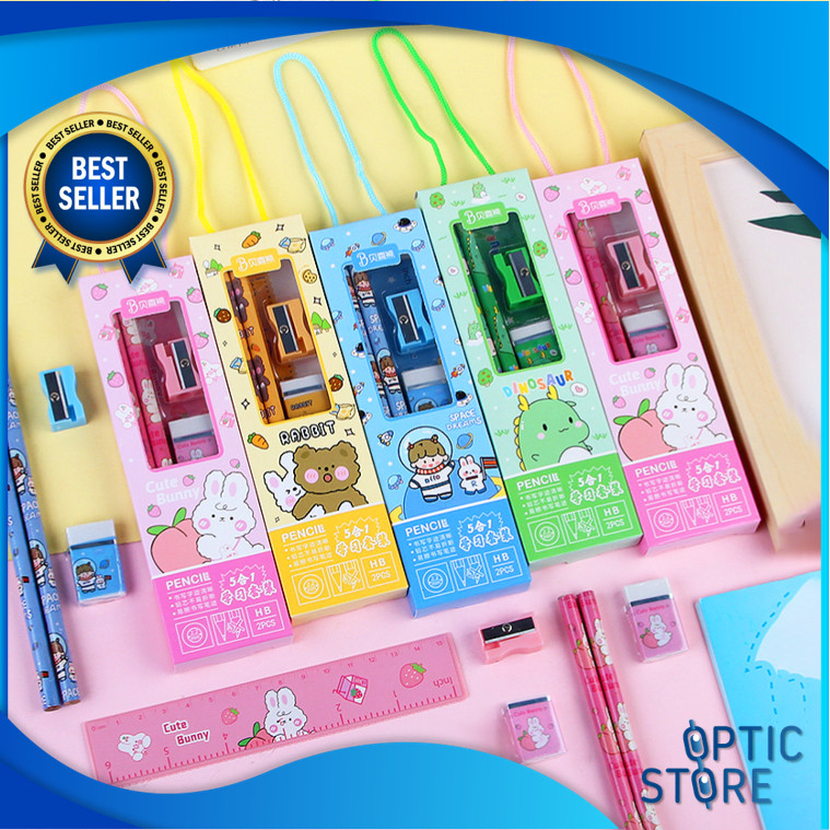 

OPTIC S5989 Set Alat Tulis Anak Motif Kartun Alat Tulis Kartun Set Alat Tulis 5 in 1 Lucu
