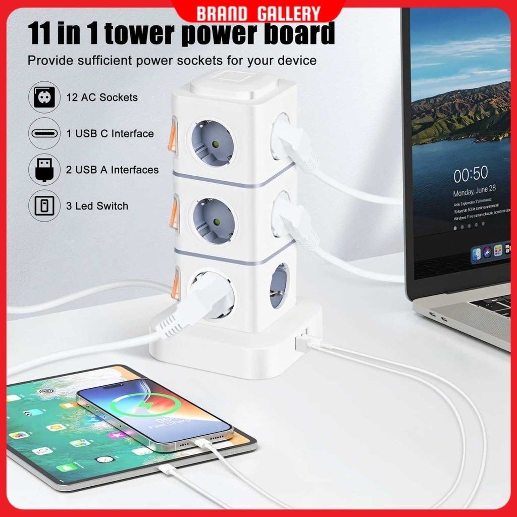 Stop Kontak Power Socket Strip Tower Colokan Listrik 2500W - NN812