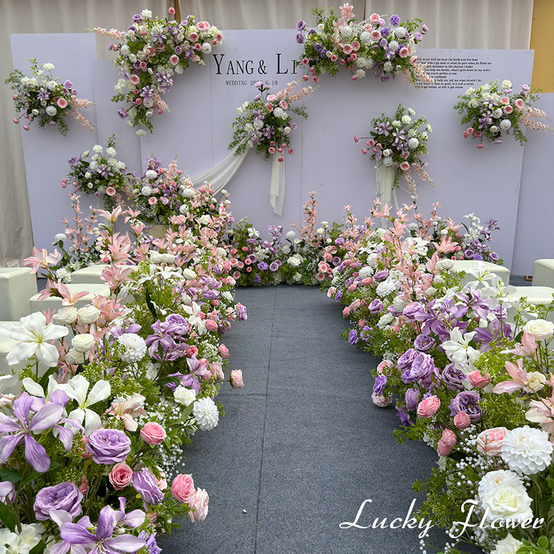 

Outdor Wedding Decoration Artificial Flowers Hanging Flower Row Road Leading Floor Flower Row Flower Ball Floral Backdrop Decor