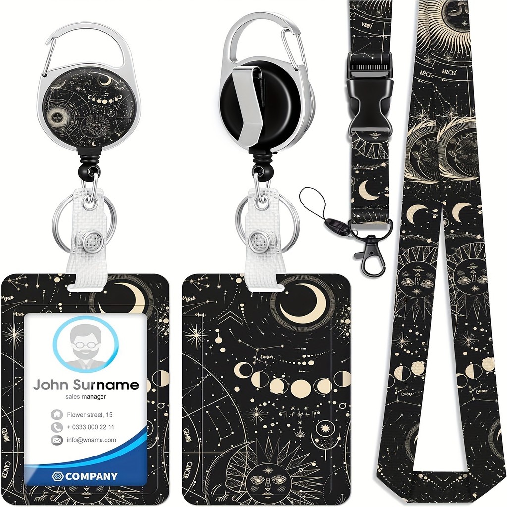 

Lovely starry sky retractable badge scroll, sliding badge holder with telephone tether label, ID card holder name badge holder.