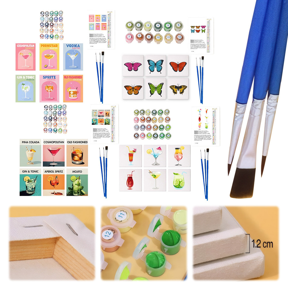 

6 Pack Paint by Numbers Kit with Brush and Acrylic Paints Children DIY Paints by Number Kits DIY Oil Painting Set for Beginners