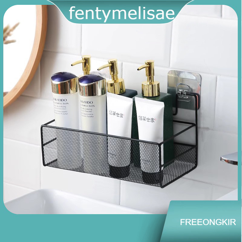 fentymelisae Rak kamar mandi Besi Tempel Dinding / Rak Keranjang Gantung Besi Segi Panjang Tempat Pe