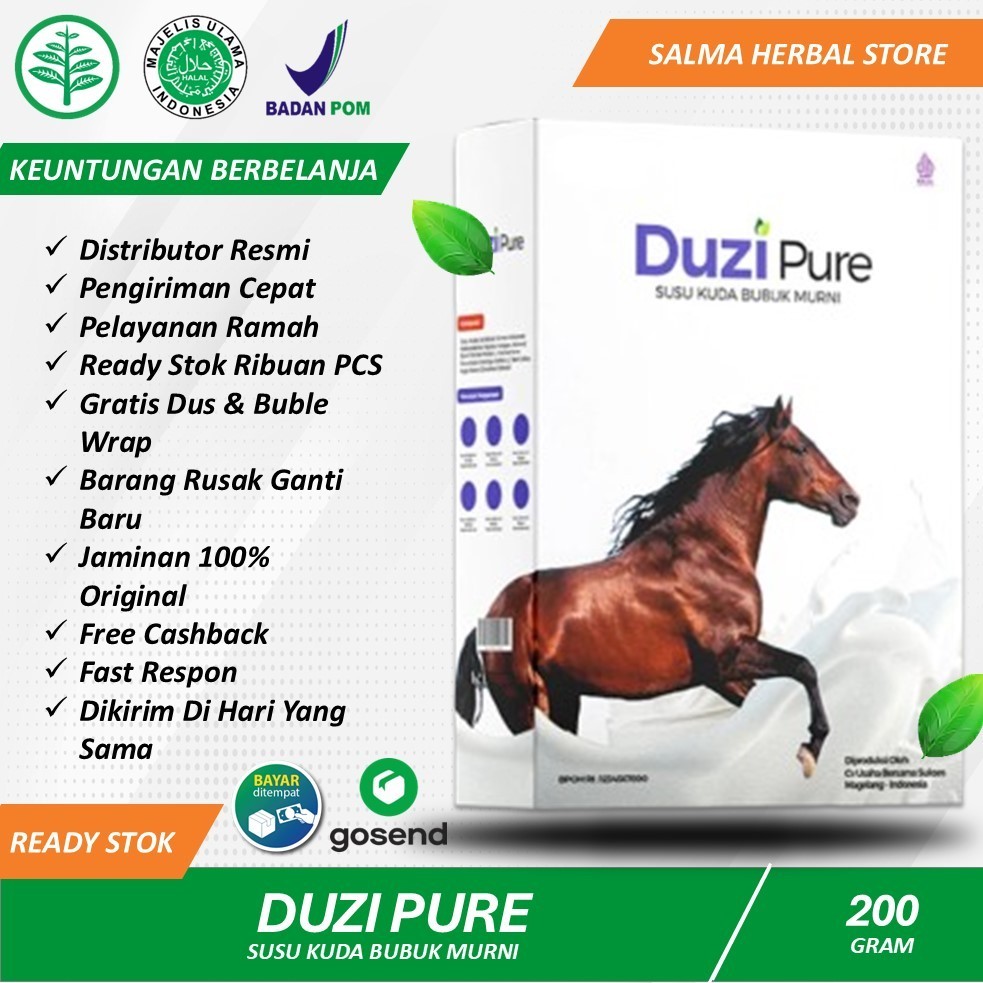 

Duzi Pure Susu Kuda Bubuk Asli Original Membantu Menjaga Kesehatan Tulang Isi 200gr