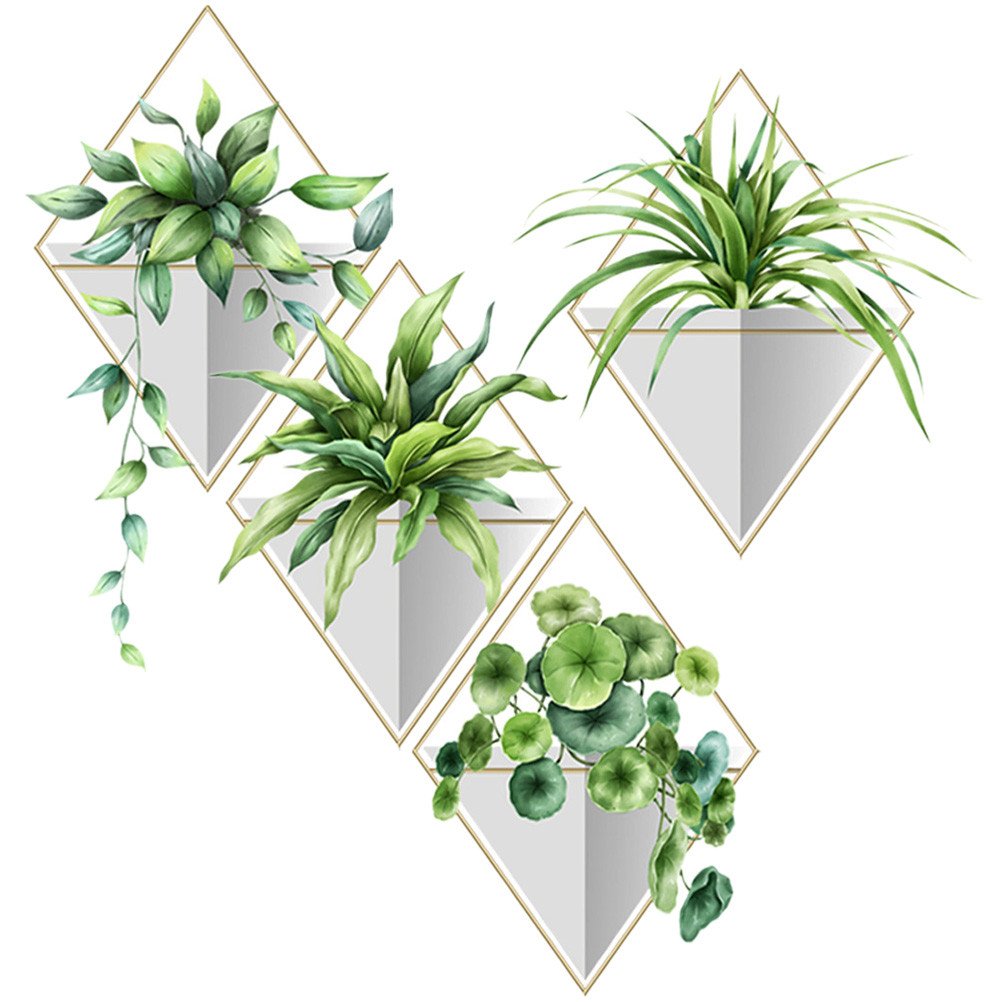 

Bathroom Decorations Plants Wall Decals Potted Plants Wall Stickers Green Leaves Wall Posters Bonsai Wall Art Murals