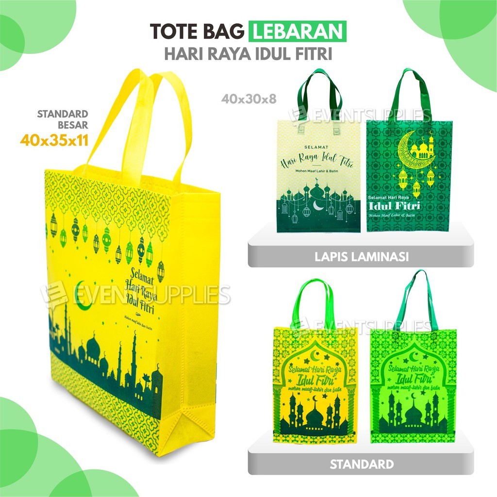 

Discoun 8.8 Tas Totebag Idul Fitri Parcel Lebaran Goodiebag Spundbund Laminasi Besar Kecil