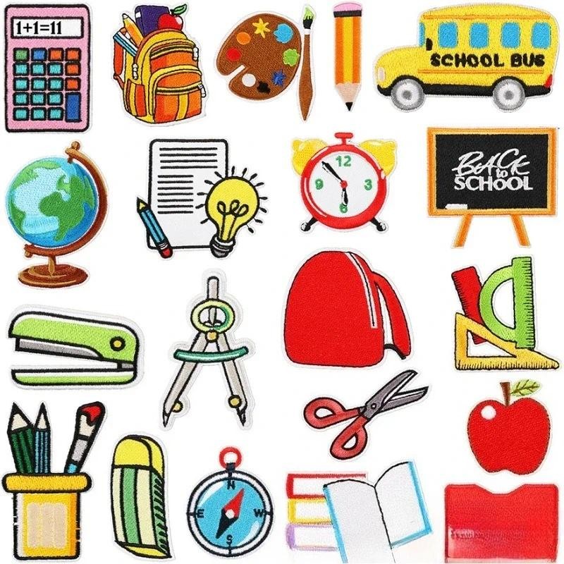 

School Season Compass Patch Sticker Blackboard Eraser Embroidery Cloth Sticker Computer Book Bag
