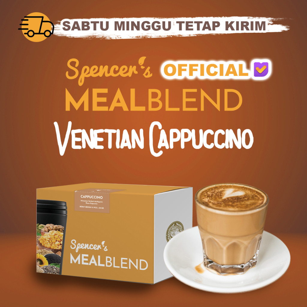 

Spencer's MealBlend Makanan Diet Rendah Kalori Solusi Langsing 1 Box isi 15 sachet Meal Replacement Solution Venetian Cappucino