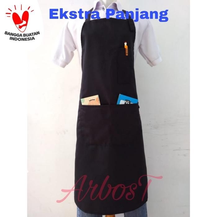 CELEMEK MASAK APRON MASAK APRON BARISTA EKSTRA PANJANG - Hitam