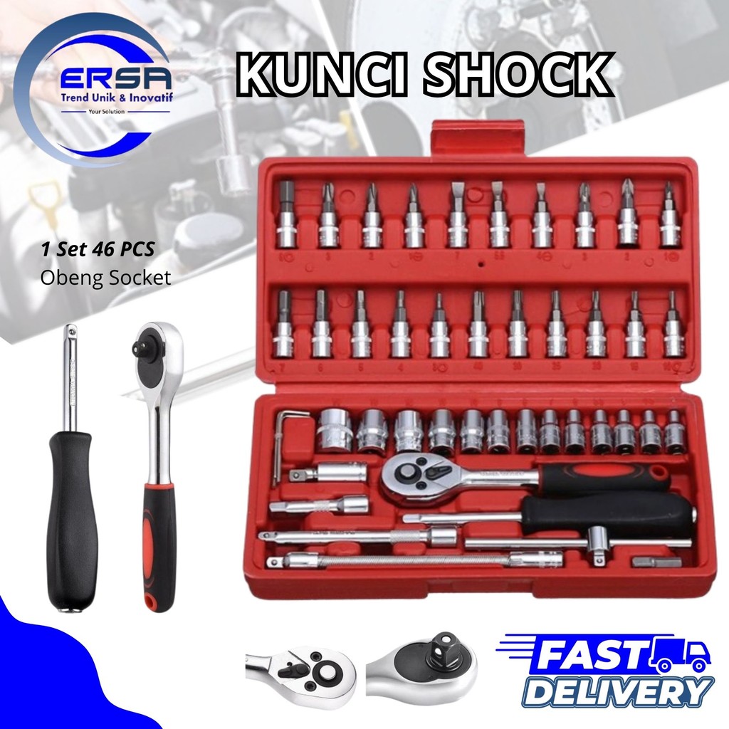 KUNCI SHOCK 1 SET 46 PCS / OBENG SOCKET SET 46 PCS + SET KUNCI SHOCK 1/4 SOCKET