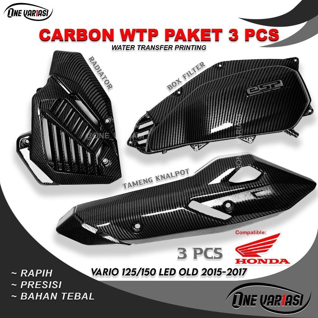 Black Carbon PAKET 3PCS CARBON VARIO 125 150 LED OLD TAMENG KNALPOT + COVER RADIATOR + BOX FILTER VA