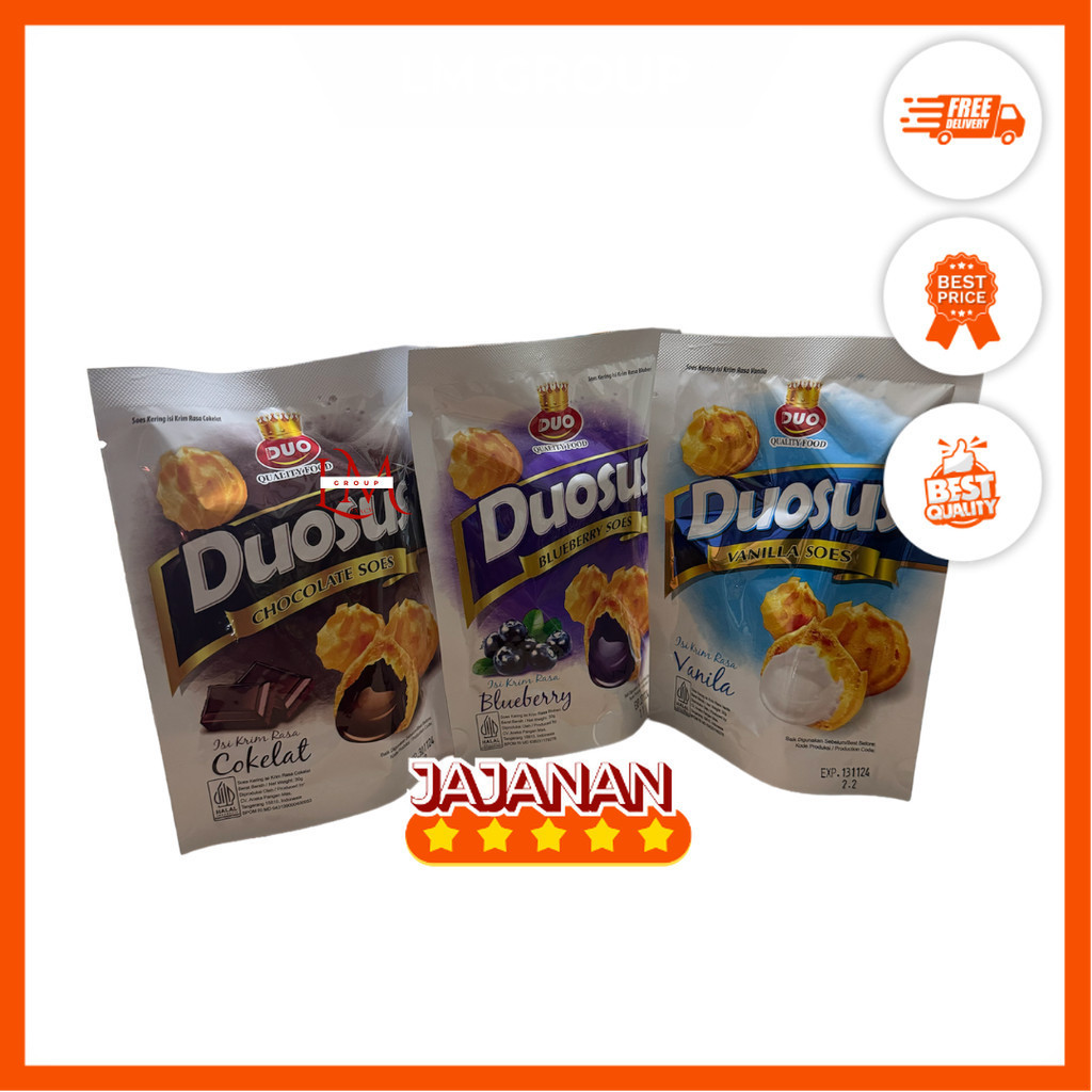 

[10 PCS LEBIH HEMAT] Duosus Kue Soes Kering Cokelat/Vanilla/Blueberry @30gr Jajanan Termurah
