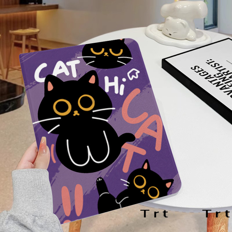 Casing tablet kucing hitam lucu cocok untuk ipad Mini 4/5 7,9 ”Mini 6 8,3 ”Air1/2 Gen 5/6 9,7 ”Gen 1