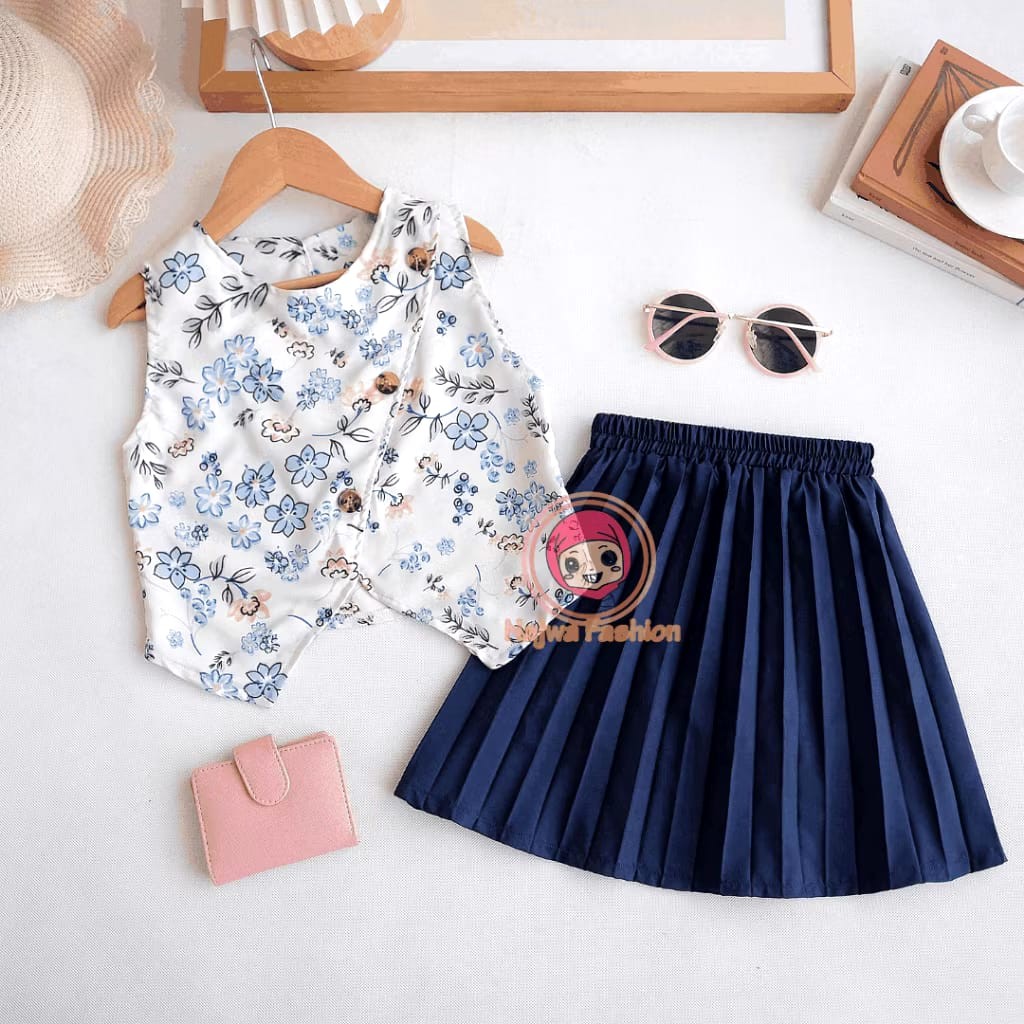 KIMYKUMI SETELAN BAJU ANAK PEREMPUAN TASYA MOTIF BUNGA TERLARIS/SETELAN BAJU ANAK ROK PLISKET
