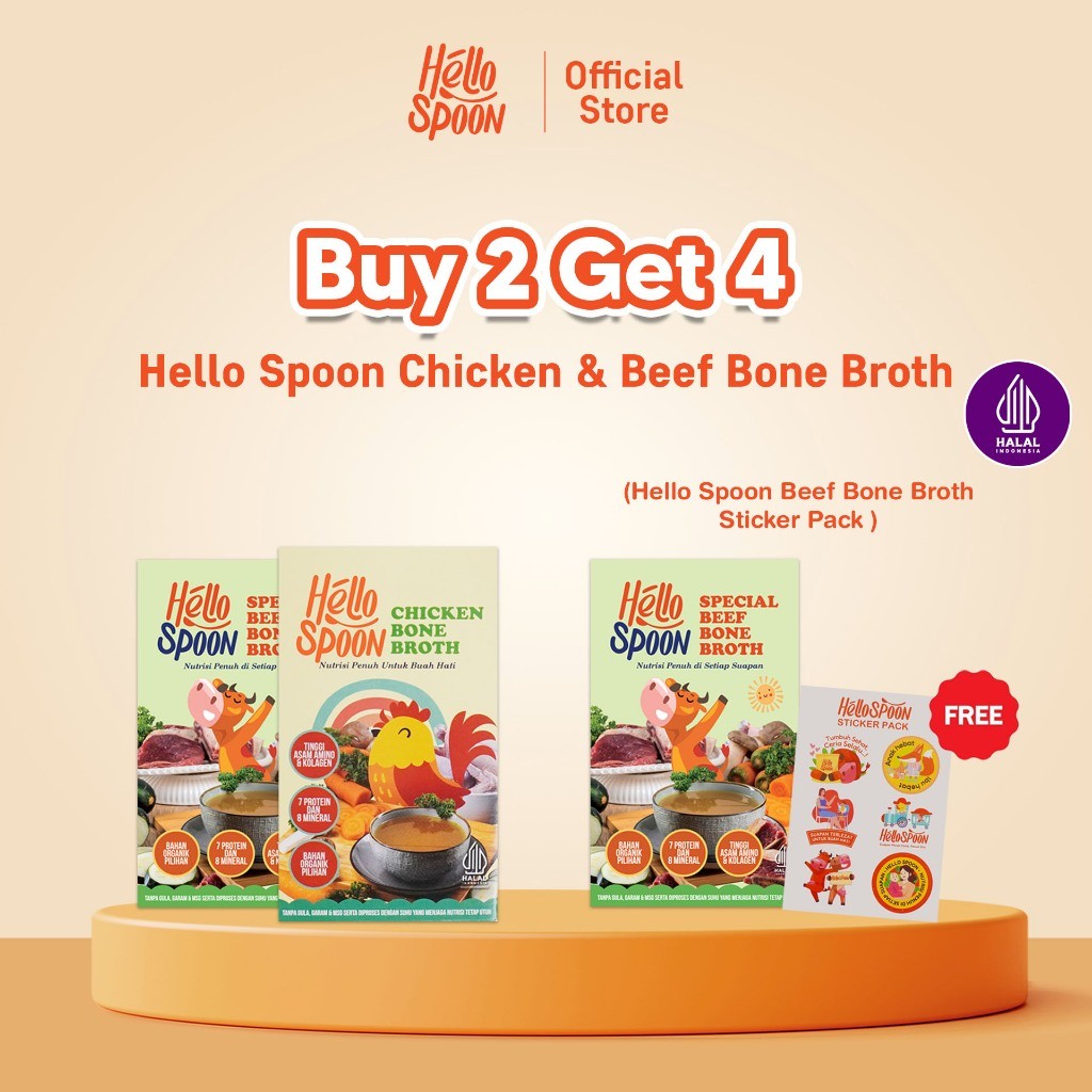 

[BUY 2 GET 4] - Bone Broth Powder Hello Spoon Bundling 2 pcs FREE Beef Bone Broth Powder Hello Spoon & Sticker Pack - 100% bahan alami - Tanpa MSG & Pengawet Kuah Instan