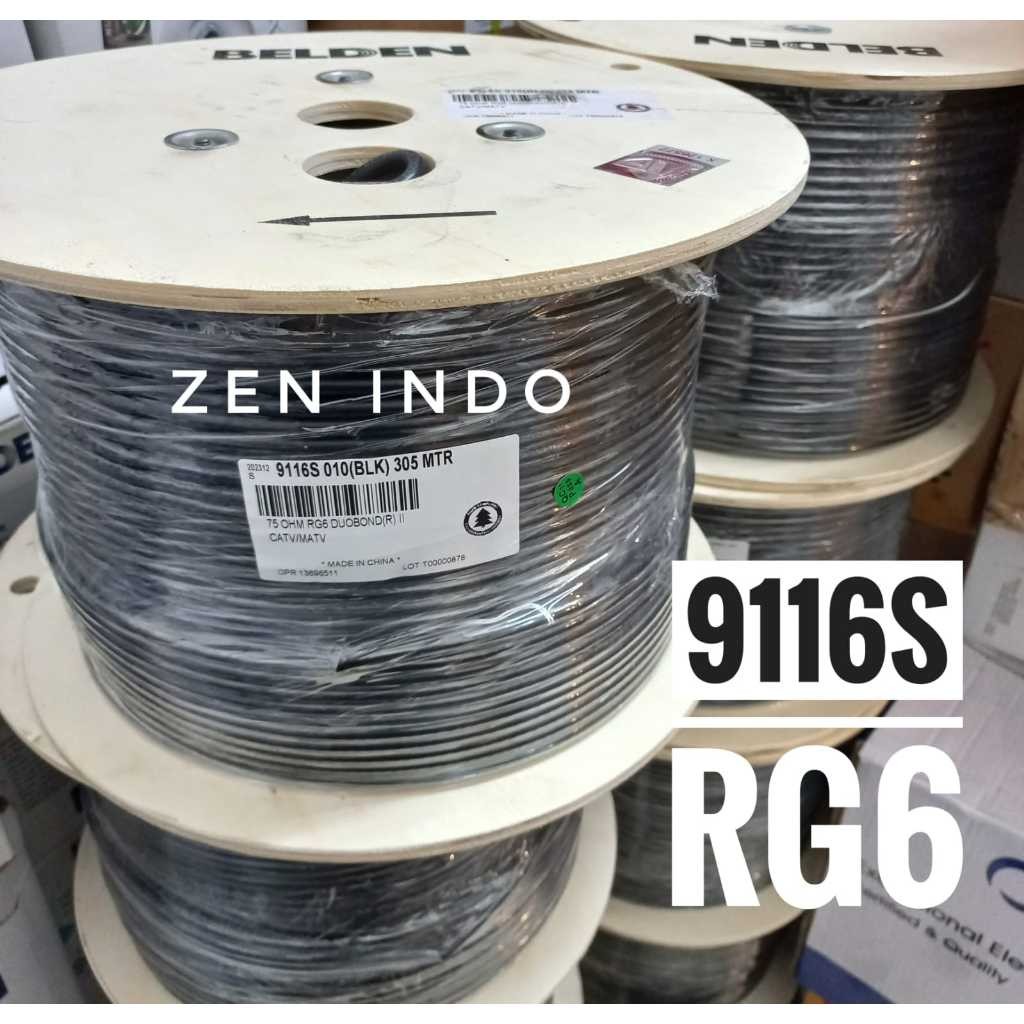 Kabel Coaxial BELDEN RG6 Non Power 9116S Hitam 100 Meter Kabel TV CCTV BELDEN RG6