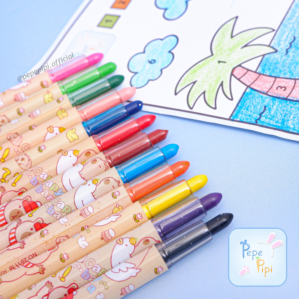 

Crayon Twist Mini Capybara 12 Warna Krayon Putar 1 Set Mewarnai Mengambar