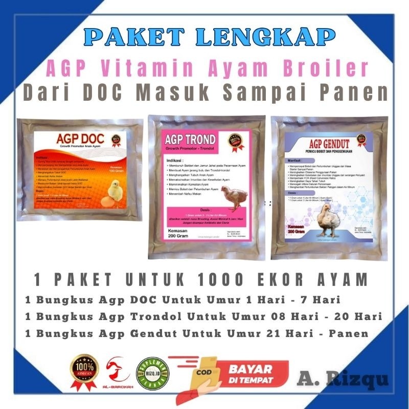 Paket Lengkap Agp Suplemen Lengkap Broiler - Dari DOC Masuk Sampai Panen (1 Paket untuk 1000 Ekor Ay