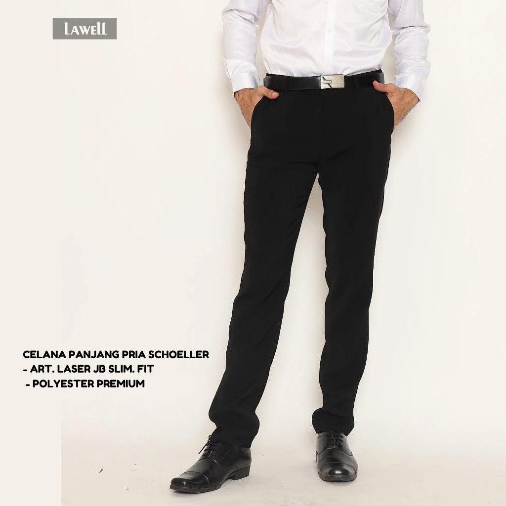 Schoeller Celana Panjang Pria Bawahan Cowok Formal Laser Jet Black Kualitas Premium Branded