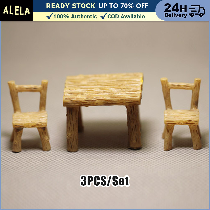 1 Set Miniatur Kursi & Meja Kayu Resin Mini Furniture Hiasan Dekorasi