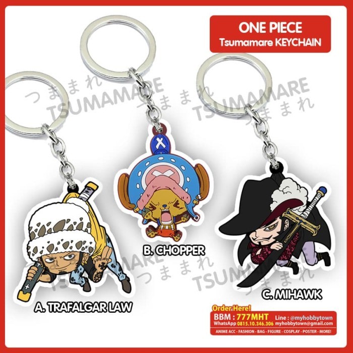 Gantungan Kunci Acrylic Anime One Piece Pinched Tsumamare Trafalgar Law Chopper Mihawk (satuan)