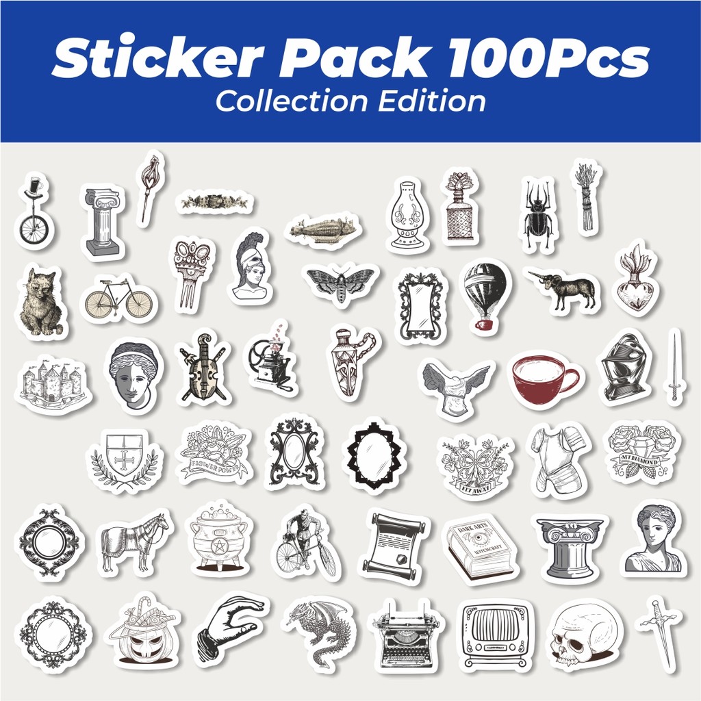 

Hot Sticker Retro Medieval B&W Sticker Lucu Anti Air Stikers Berperekat Waterproof Sticker Decal Buat Motor Helm Buku Journal Koper Casing HP Laptop Botol Minum