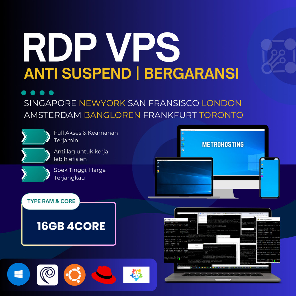 RDP / VPS Bulanan Ram 16 GB Windows Full Admin Bergaransi Bisa diperpanjang