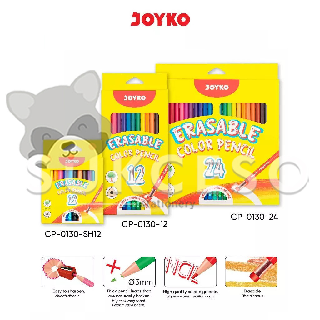 

Joyko Erasable Color Pencil Cp-0130 - Pensil Warna Isi 12/24 Warna Murah