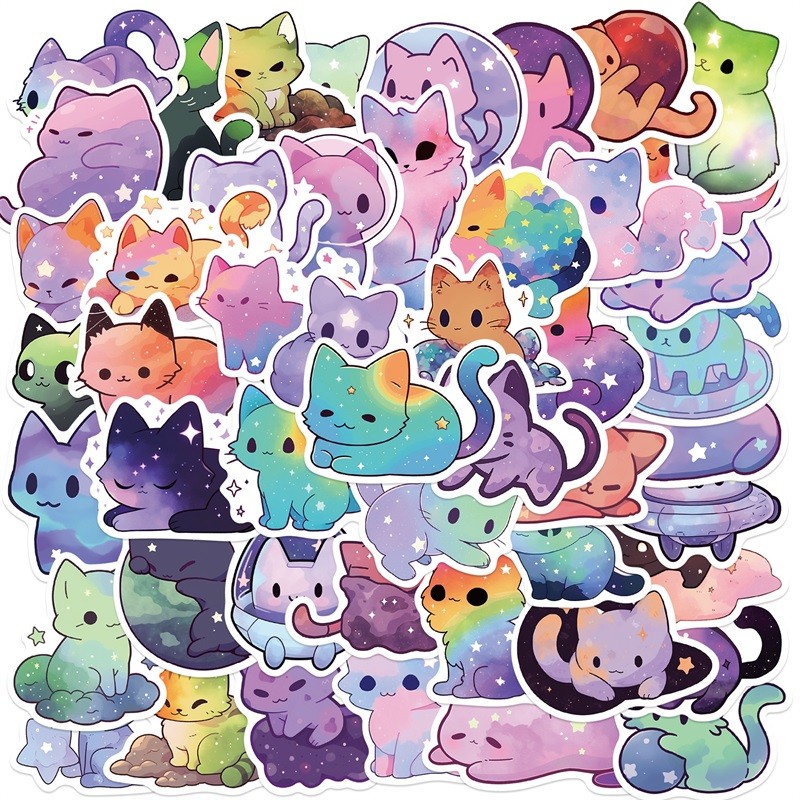 

10/30/50PCS Cute Starry Sky Cat PVC Sticker Aesthetic Chidlren's Stationery Decoration Scrapbooking School Supplies for Kids