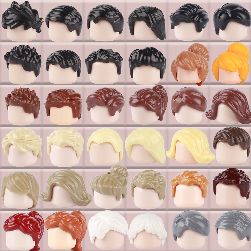 

Brown Hair Building Blocks City Figures Body Accessories Blond Parts DIY Hat Bricks Assemble Toys