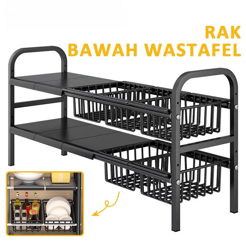 Rak Penyimpanan Dapur Rak lemari dapur Under Sink Rack  Rak Bawah Sinki Boleh Dipanjan Stainless Ste