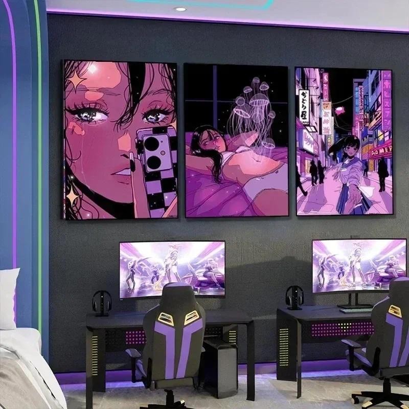 

Modern Anime Pink Cool Girl Classic Canvas Painting Posters and Prints Wall Art Pictures for Living Room Decoration