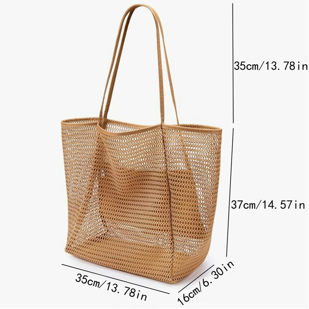 Beach Nylon Mesh Tote Bag, Casual Tote Bag Women Foldable Shoulder Bag For Beach Picnic Vacation