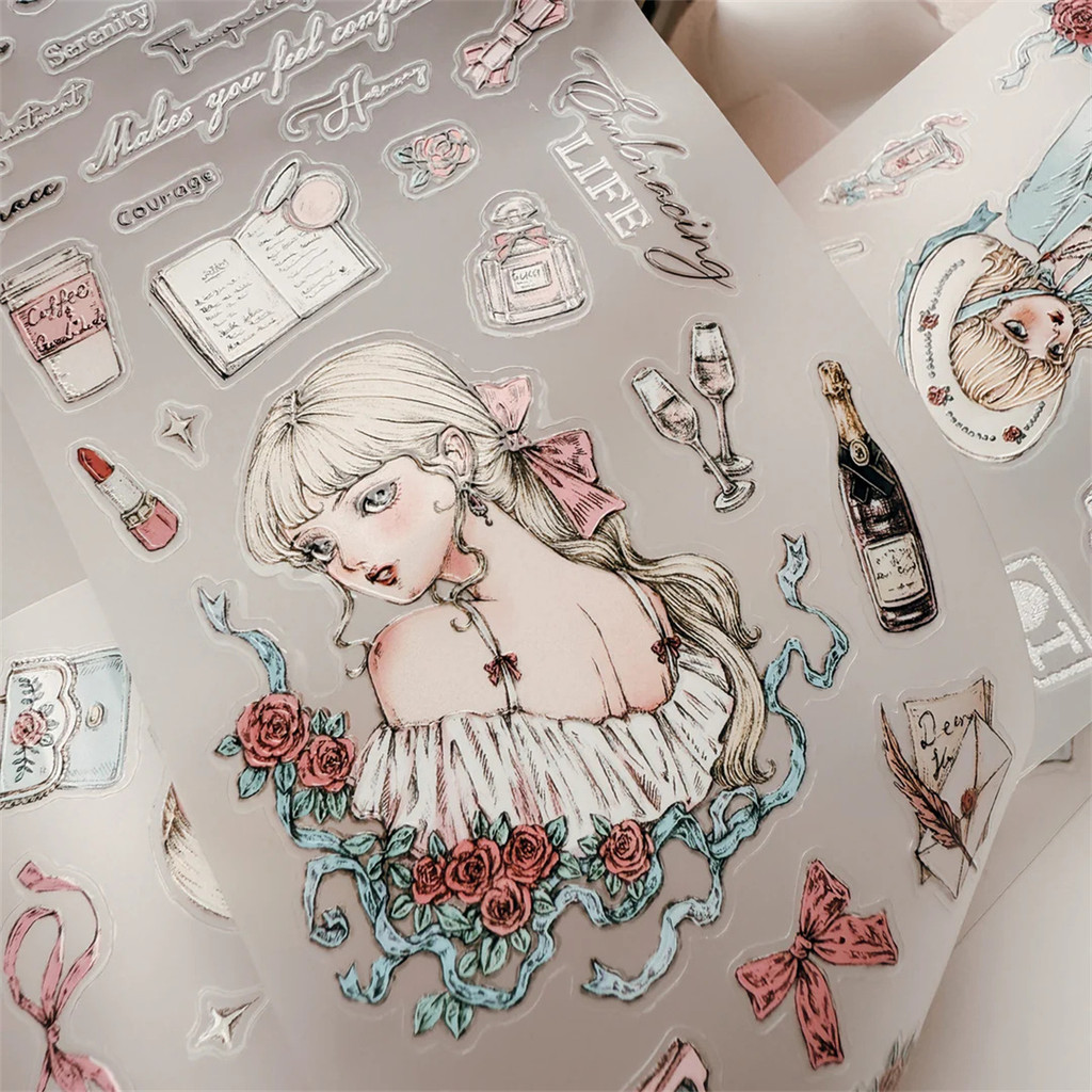 

Journal Pages Vintage Rose Maiden's Glance - Colors Washi PET Tape for Card Making DIY Decorative Sticker