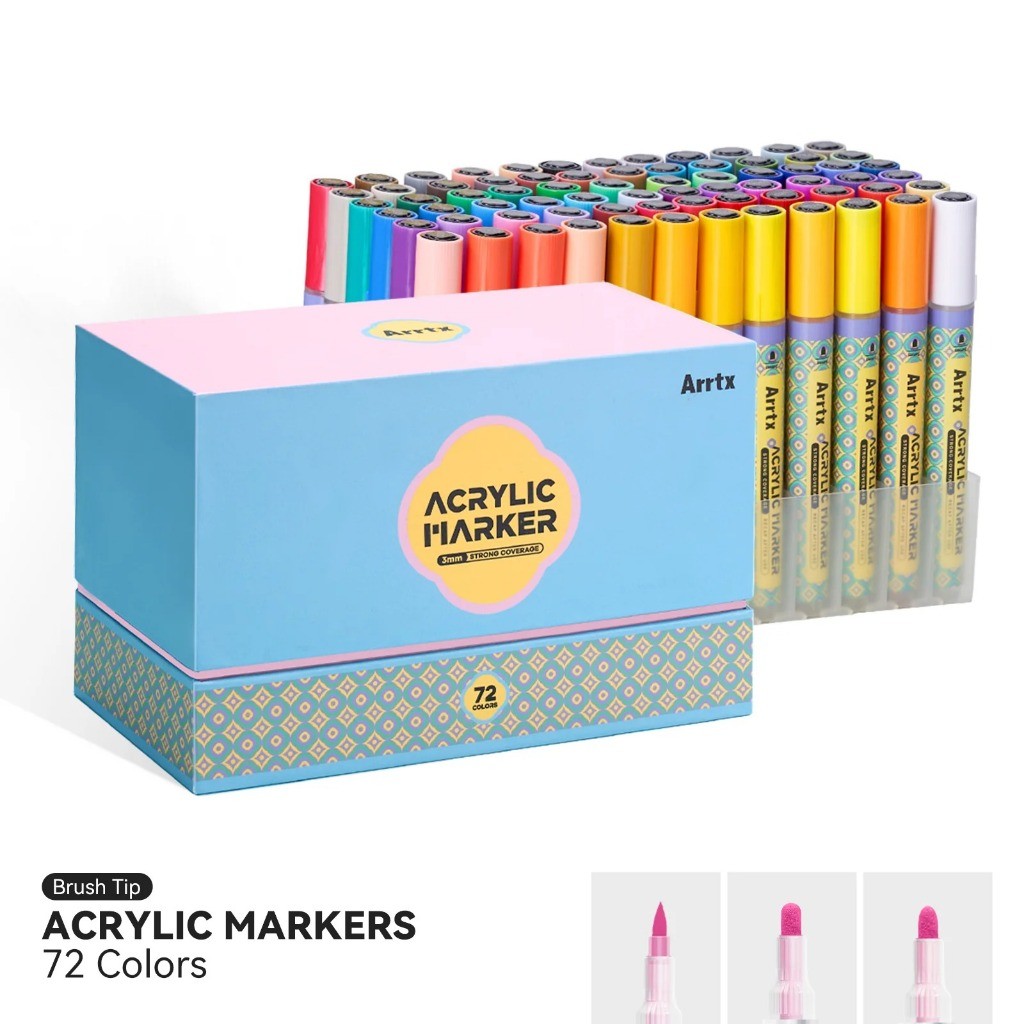 

Arrtx 72 Colors Acrylic Paint Markers 3mm Medium Tip Valve Design