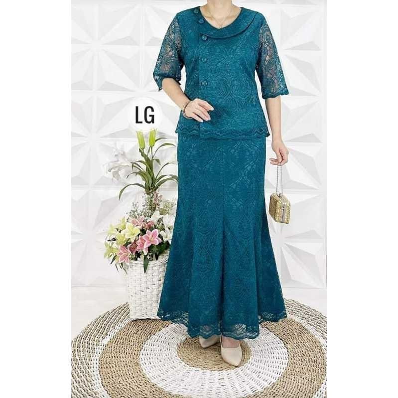 LITA SETELAN BROKAT ROK PANJANG KANCING BAJU STELAN WANITA SEMI BRUKAT