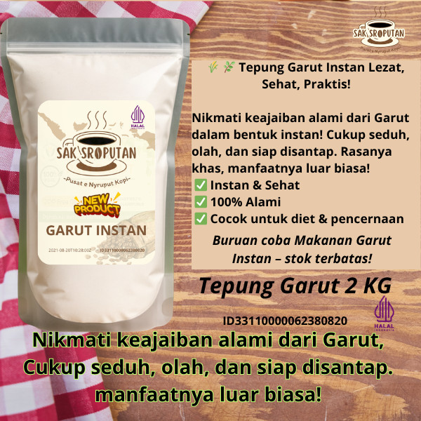 

tepung garut instan 2 Kg sudah tercampur Gula aren nikmat , lezat, bergizi pati garut 2 Kg pathi garut 2 Kg obat sakit maag
