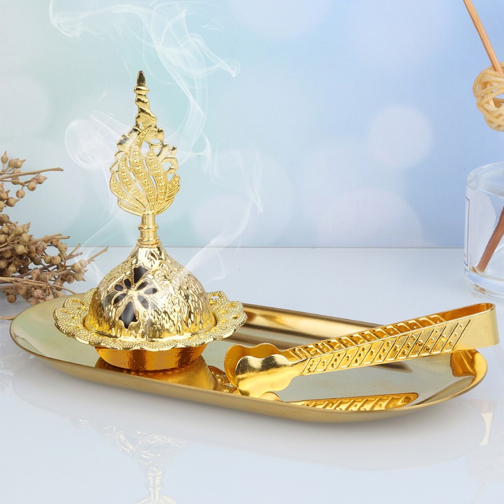 1 Set of Handheld Golden Incense Burners for Middle Eastern Arab Festivals Small Incense Burners wit