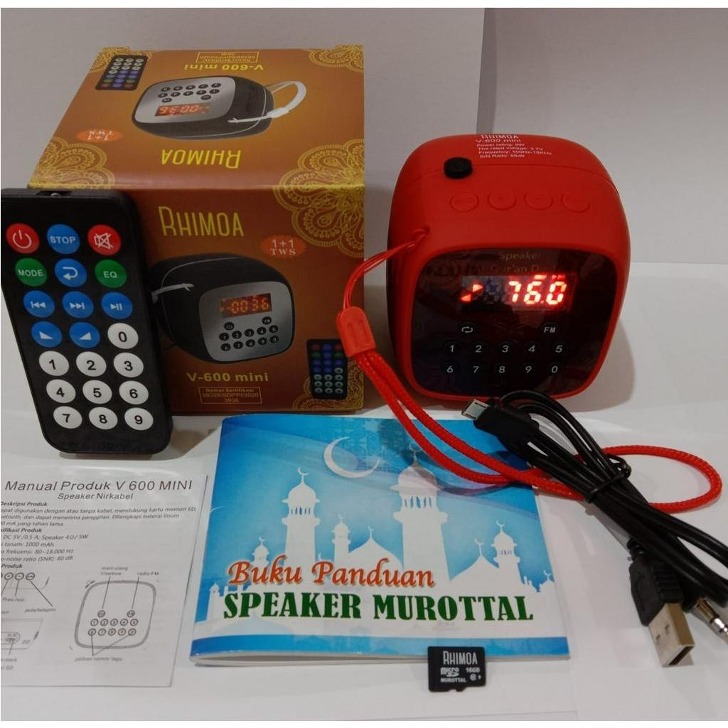 Speaker Murotal Al Quran Rhimoa V600 Mini Remote